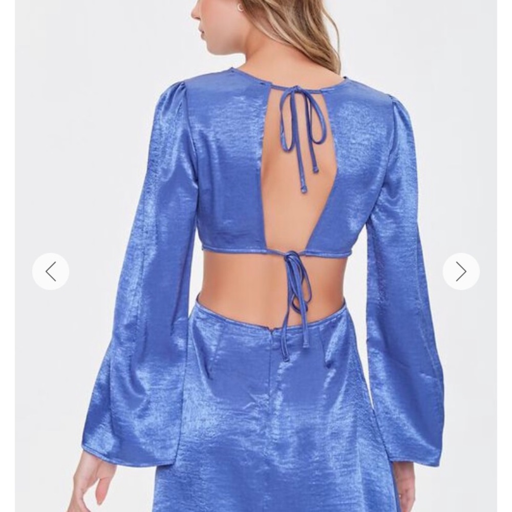 NWT Blue satin cutout mini dress